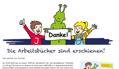 Gemeinsam mit der Johanniter-Unfall-Hilfe e.V. Regionalverband Württemberg sorgte mito-Tec dafür, dass interaktive Mal- und Arbeitsbücher “Ersthelfer von Morgen” an Kindergärten im Kreis Rottweil übergeben werden konnten.